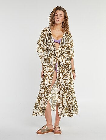 Vestido de praia comprido aberto estampado