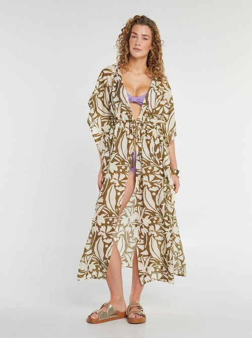 Vestido de praia comprido aberto estampado - Kiabi