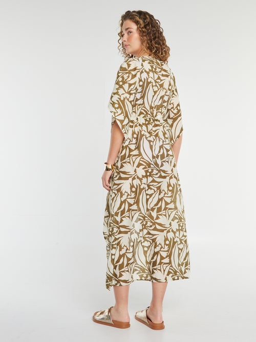 Vestido de praia comprido aberto estampado - Kiabi