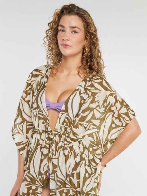 Vestido de praia comprido aberto estampado - Kiabi