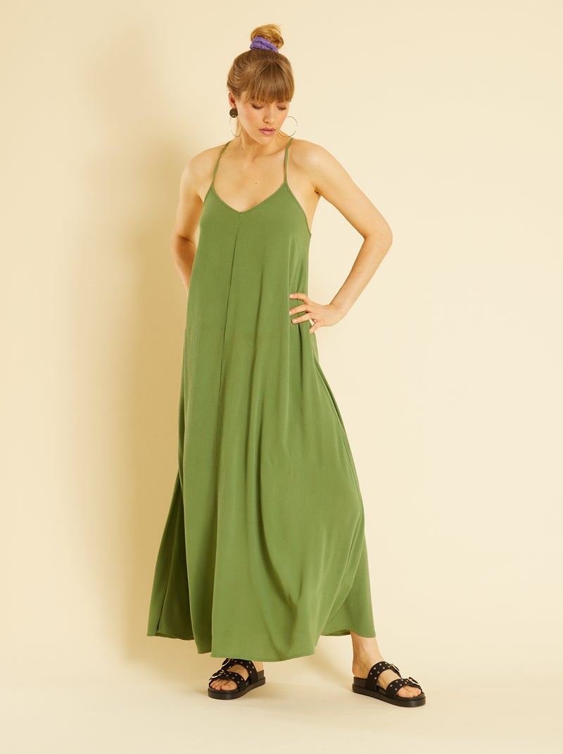 Vestido de praia comprido cruzado atrás VERDE - Kiabi