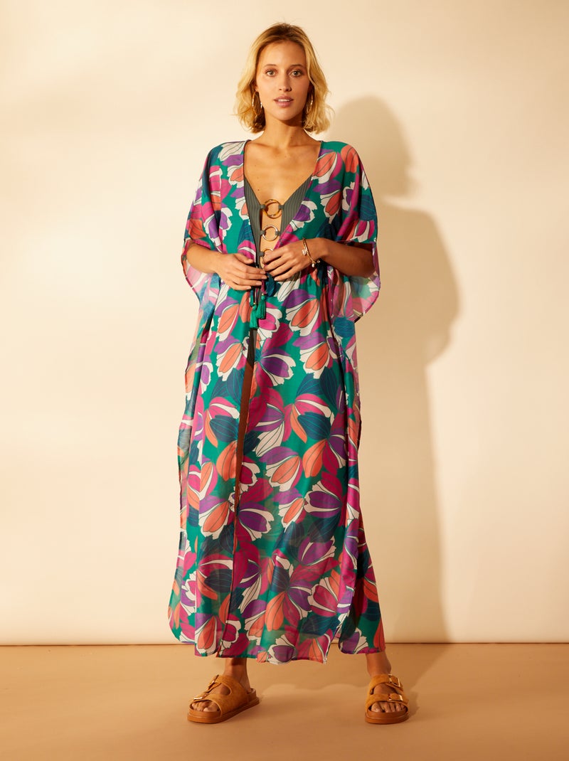 Vestido de praia comprido estampado VERDE - Kiabi