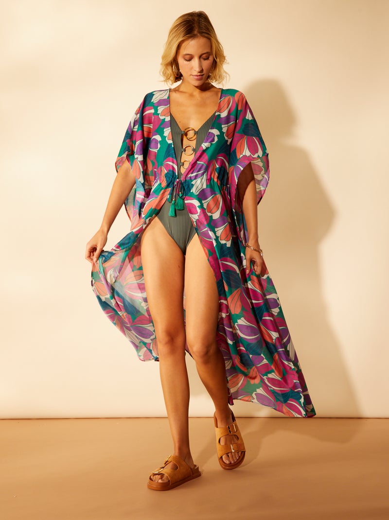 Vestido de praia comprido estampado VERDE - Kiabi