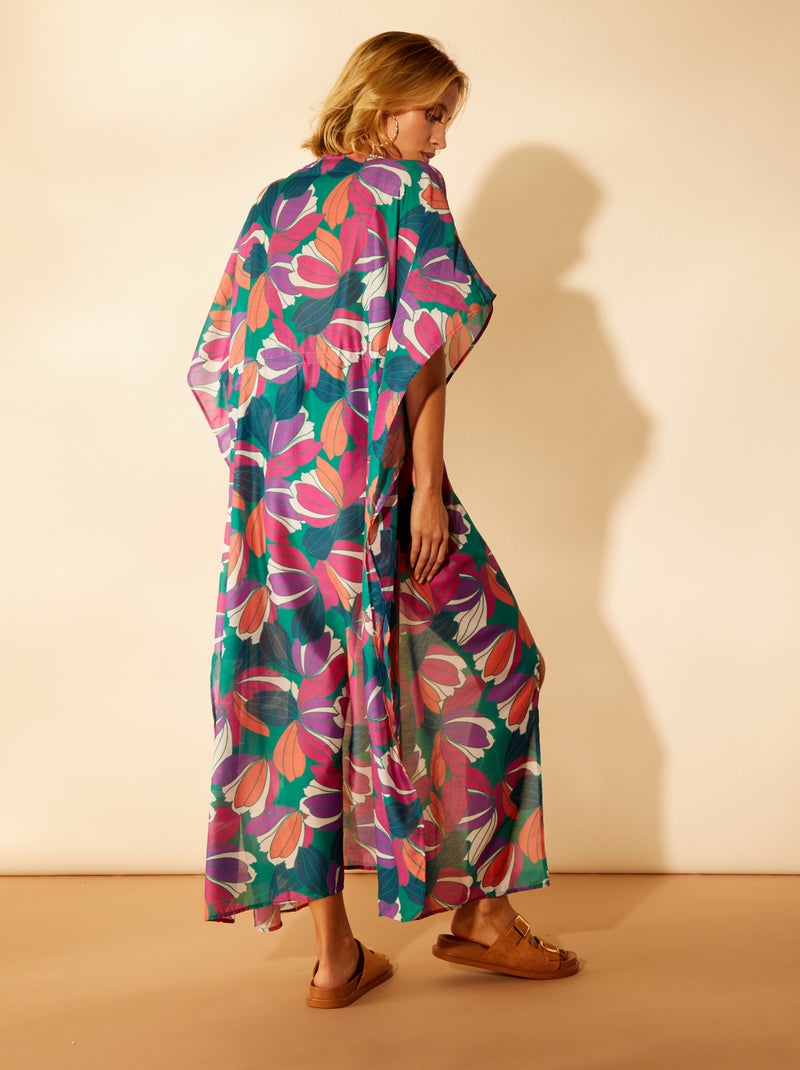 Vestido de praia comprido estampado VERDE - Kiabi