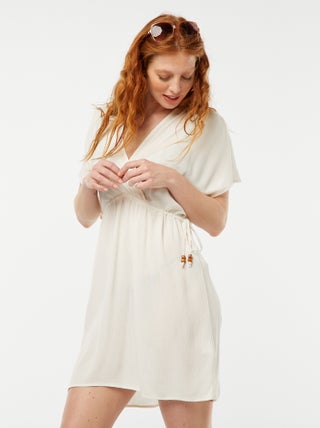 Vestido de praia em malha crepe com decote cruzado