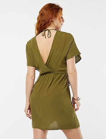 Vestido de praia em malha crepe com decote cruzado