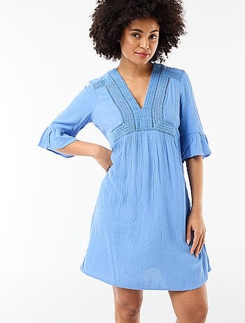 Vestido de praia em malha crepe e macramé