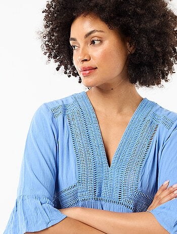 Vestido de praia em malha crepe e macramé