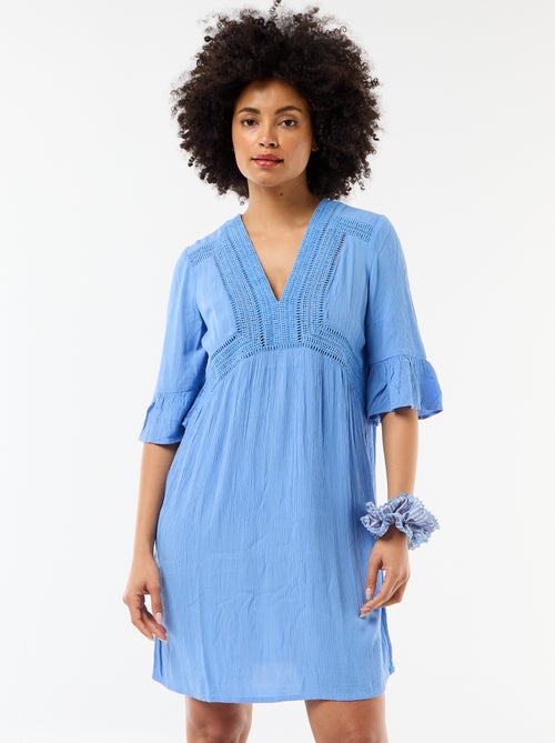 Vestido de praia em malha crepe e macramé - Kiabi