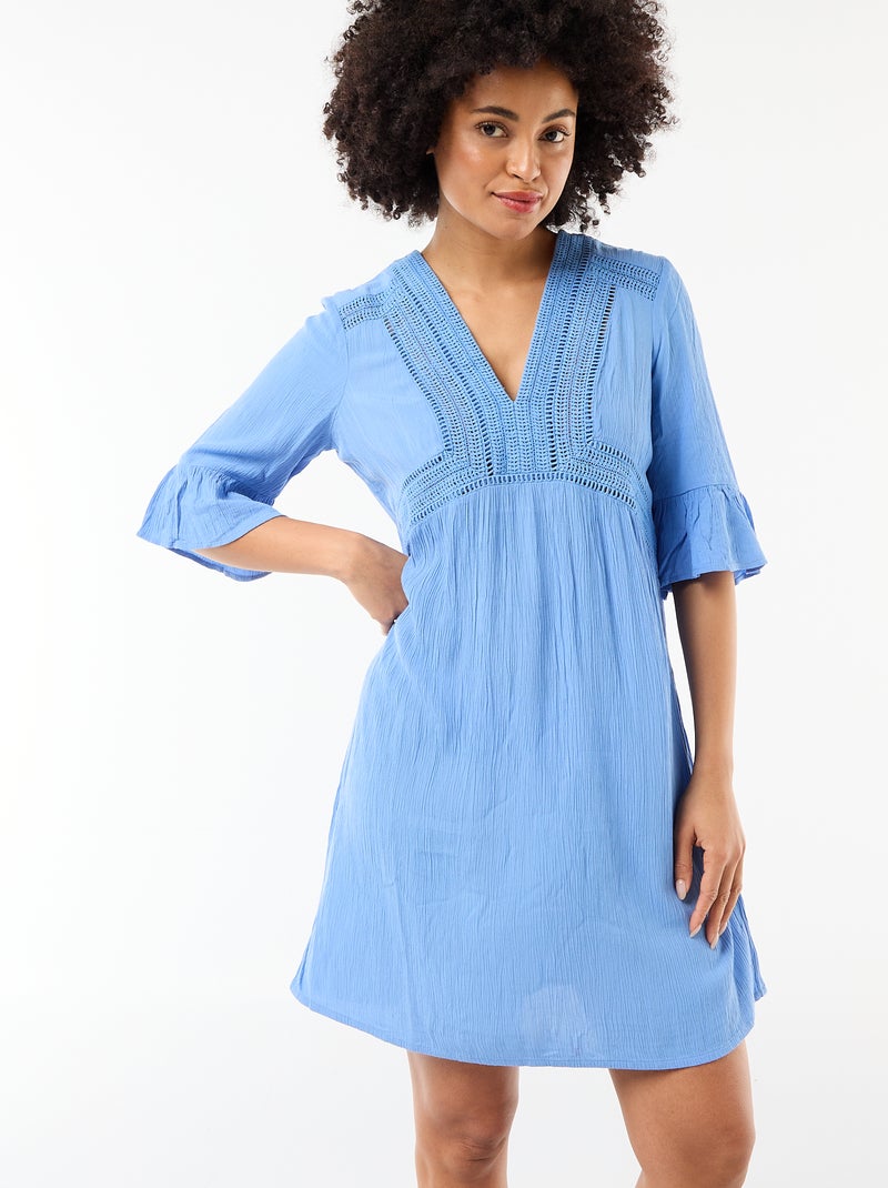 Vestido de praia em malha crepe e macramé Azul - Kiabi