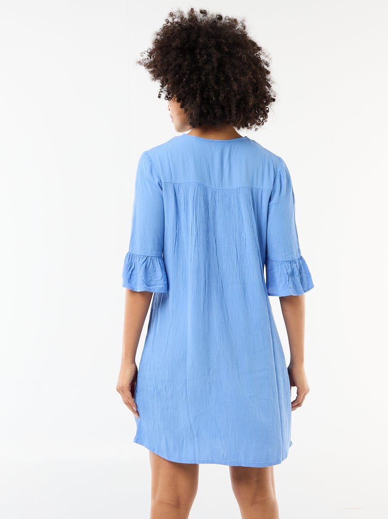 Vestido de praia em malha crepe e macramé Azul - Kiabi