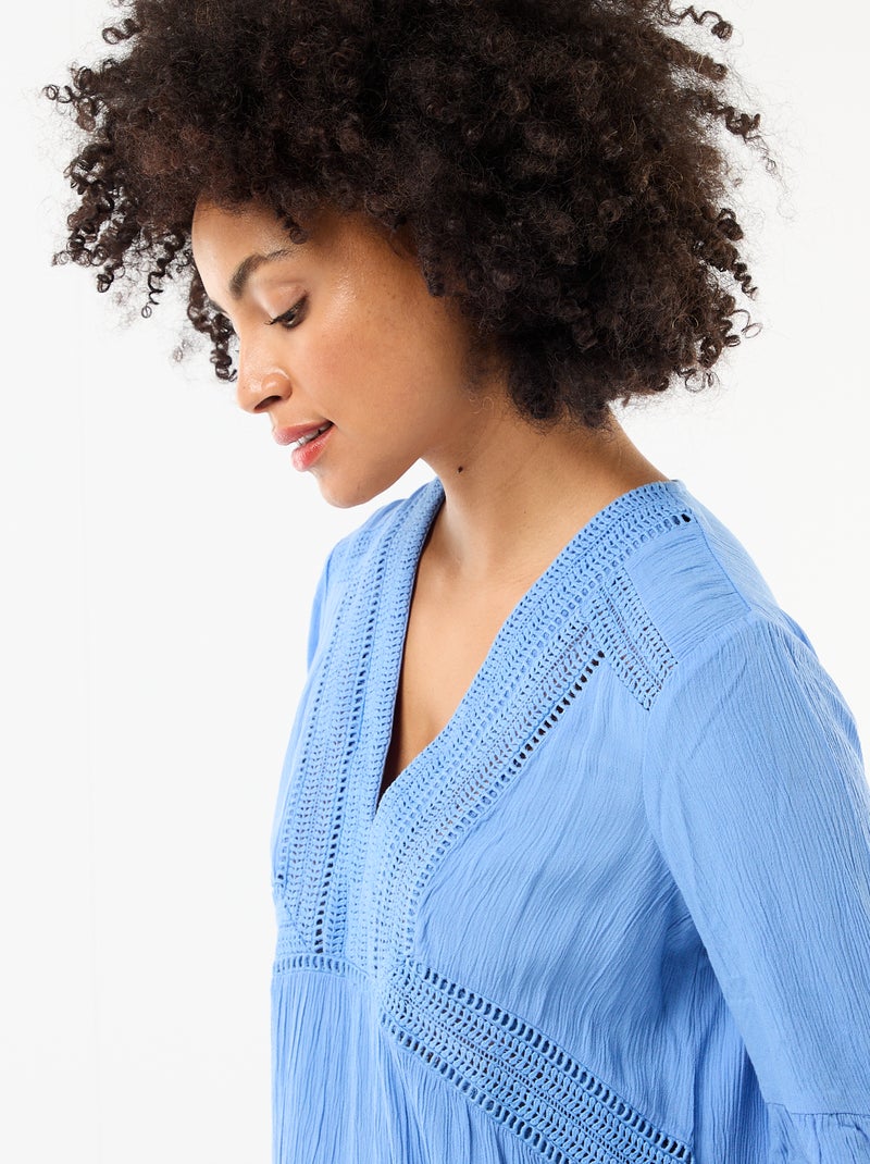 Vestido de praia em malha crepe e macramé Azul - Kiabi