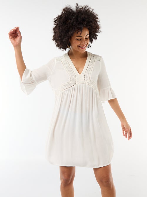 Vestido de praia em malha crepe e macramé - Kiabi