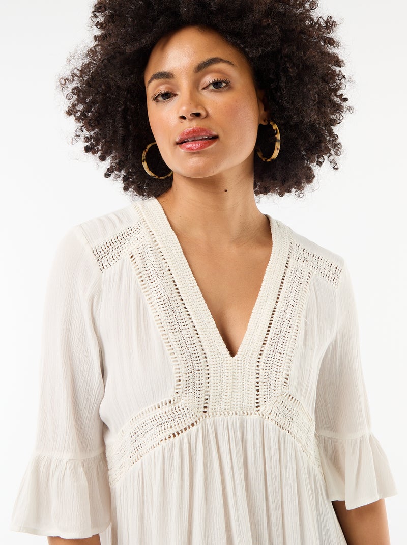 Vestido de praia em malha crepe e macramé Branco - Kiabi