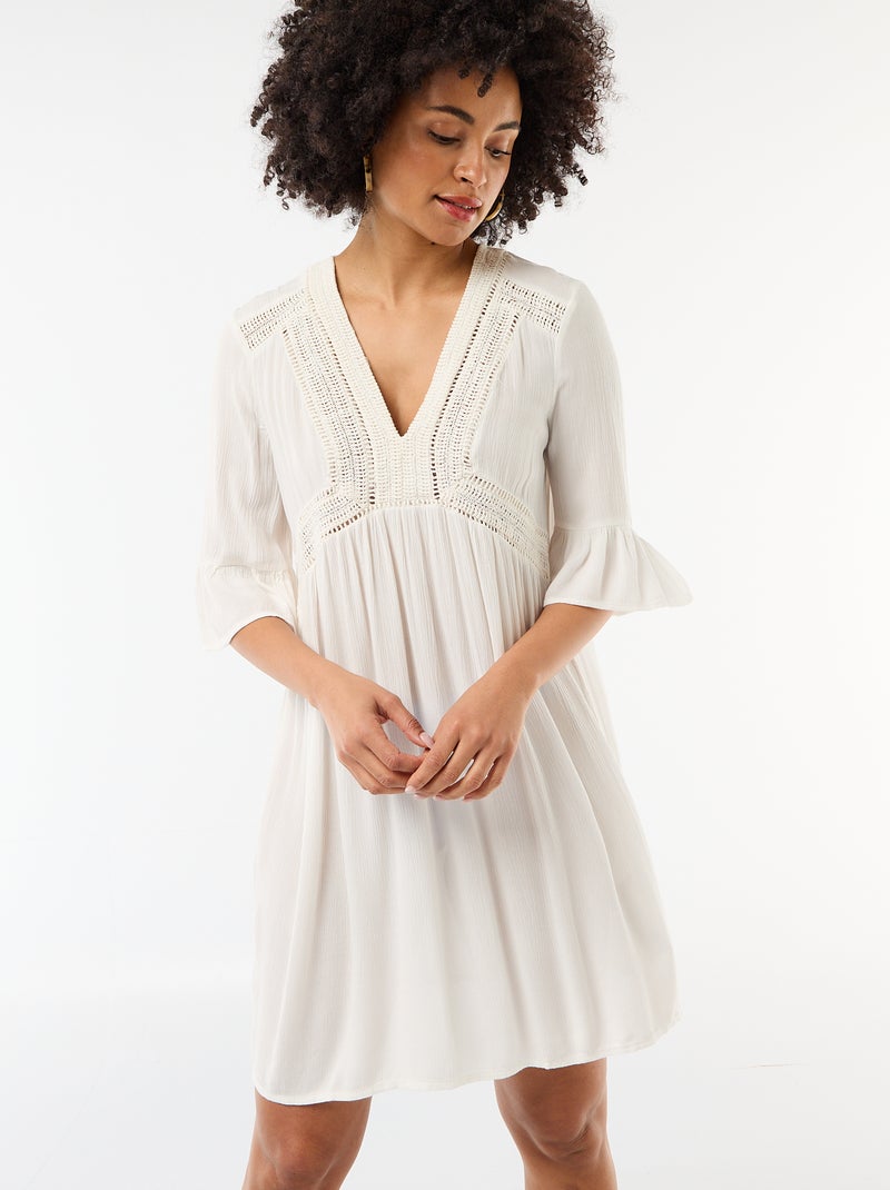 Vestido de praia em malha crepe e macramé Branco - Kiabi