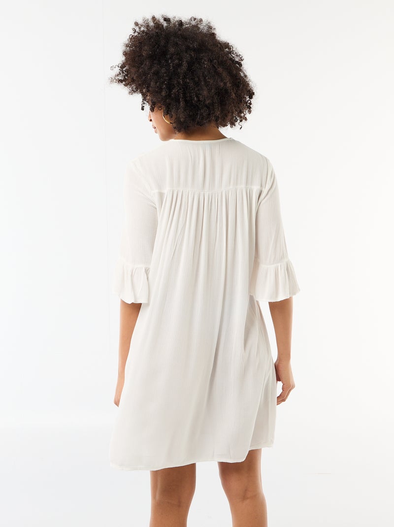 Vestido de praia em malha crepe e macramé Branco - Kiabi