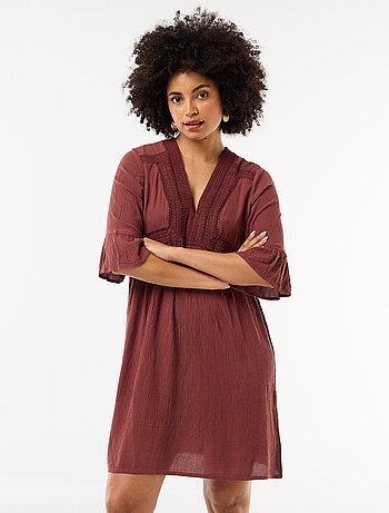 Vestido de praia em malha crepe e macramé