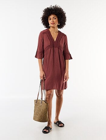 Vestido de praia em malha crepe e macramé