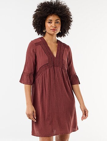 Vestido de praia em malha crepe e macramé