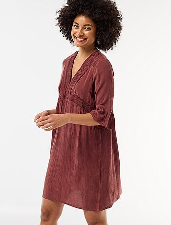 Vestido de praia em malha crepe e macramé