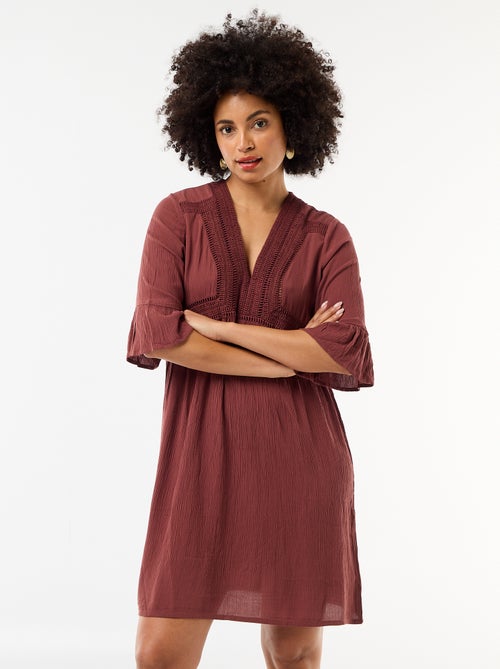 Vestido de praia em malha crepe e macramé - Kiabi