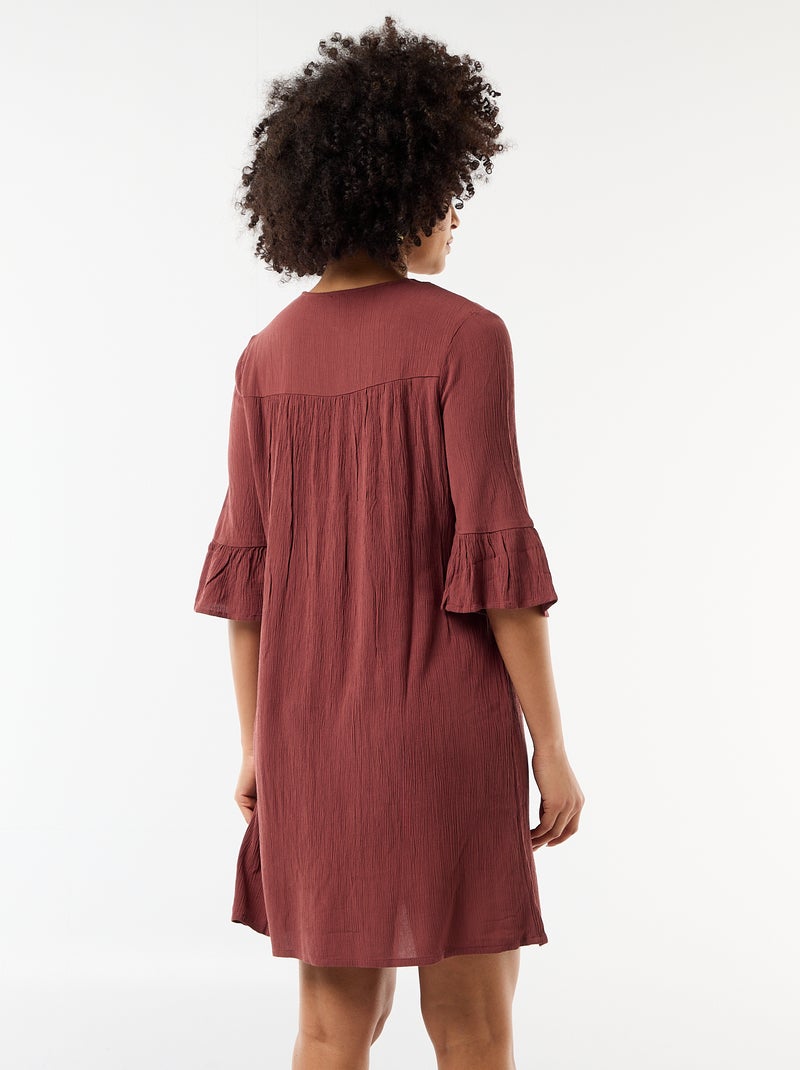 Vestido de praia em malha crepe e macramé Castanho - Kiabi