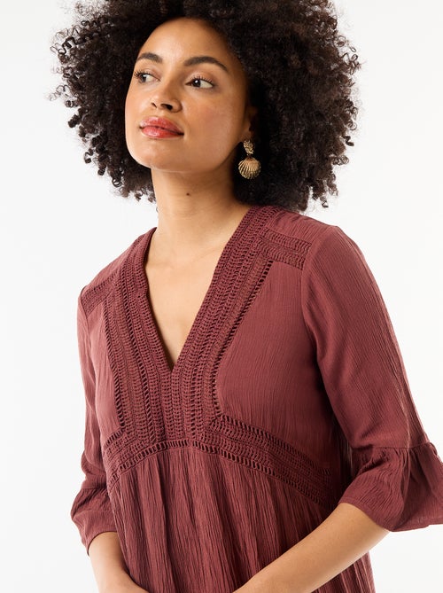 Vestido de praia em malha crepe e macramé - Kiabi