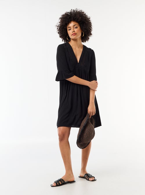 Vestido de praia em malha crepe e macramé - Kiabi