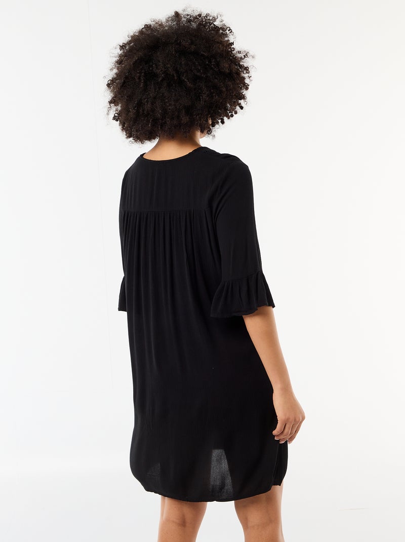 Vestido de praia em malha crepe e macramé Preto - Kiabi
