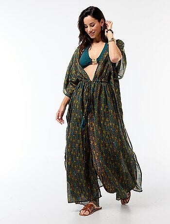 Vestido de praia estampado corte comprido