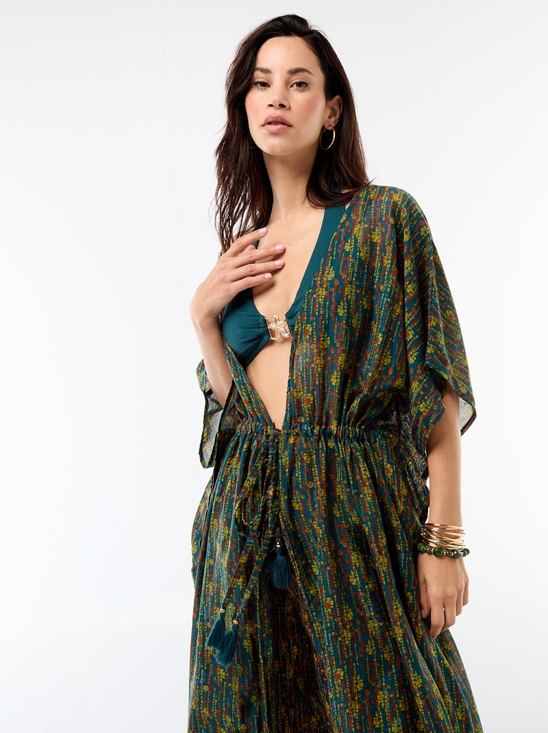 Vestido de praia estampado corte comprido Azul - Kiabi