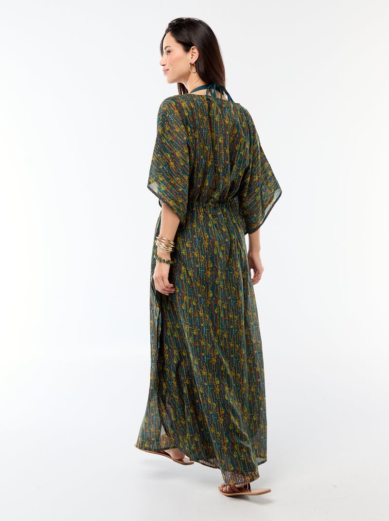 Vestido de praia estampado corte comprido Azul - Kiabi