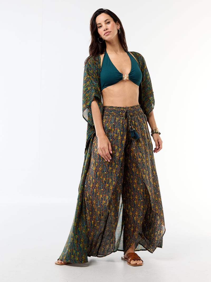 Vestido de praia estampado corte comprido Azul - Kiabi