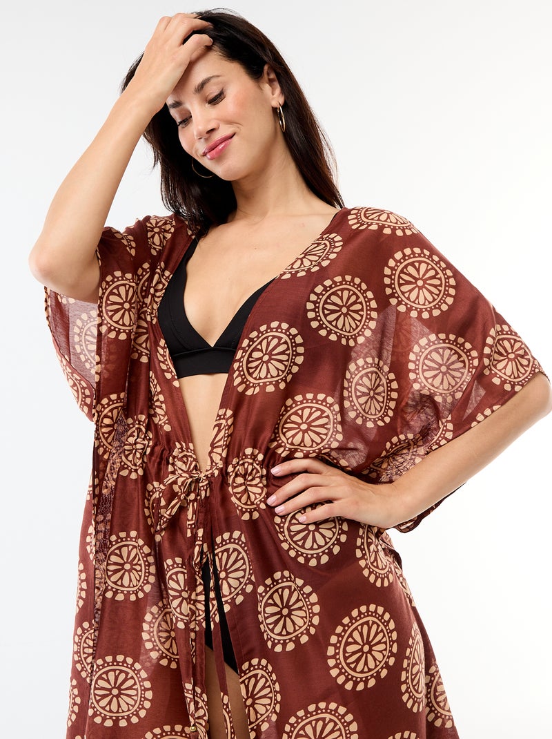 Vestido de praia estampado corte comprido Castanho - Kiabi