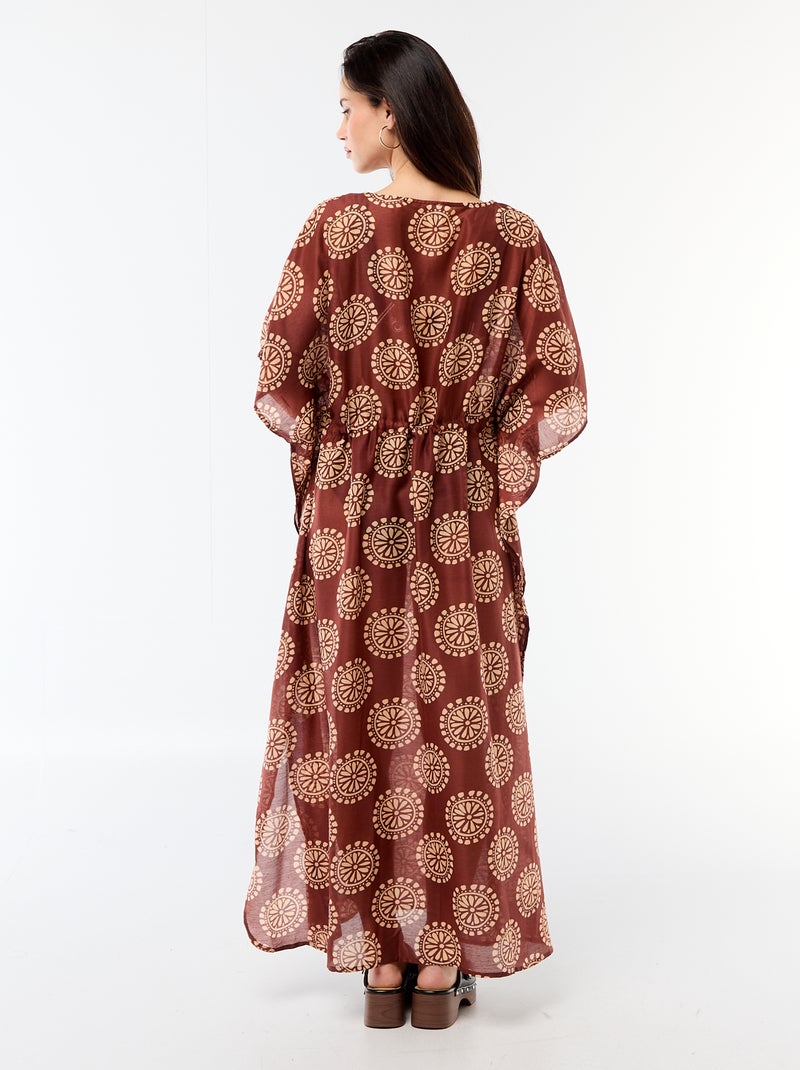 Vestido de praia estampado corte comprido Castanho - Kiabi