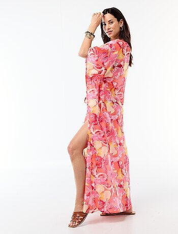 Vestido de praia estampado corte comprido