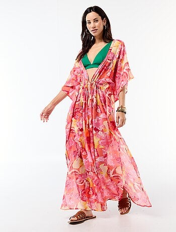 Vestido de praia estampado corte comprido