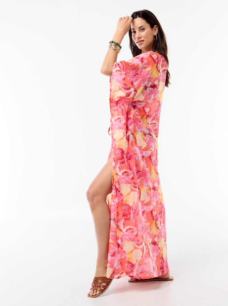 Vestido de praia estampado corte comprido Laranja - Kiabi