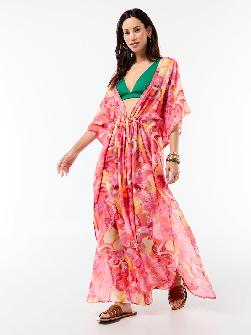 Vestido de praia estampado corte comprido Laranja - Kiabi