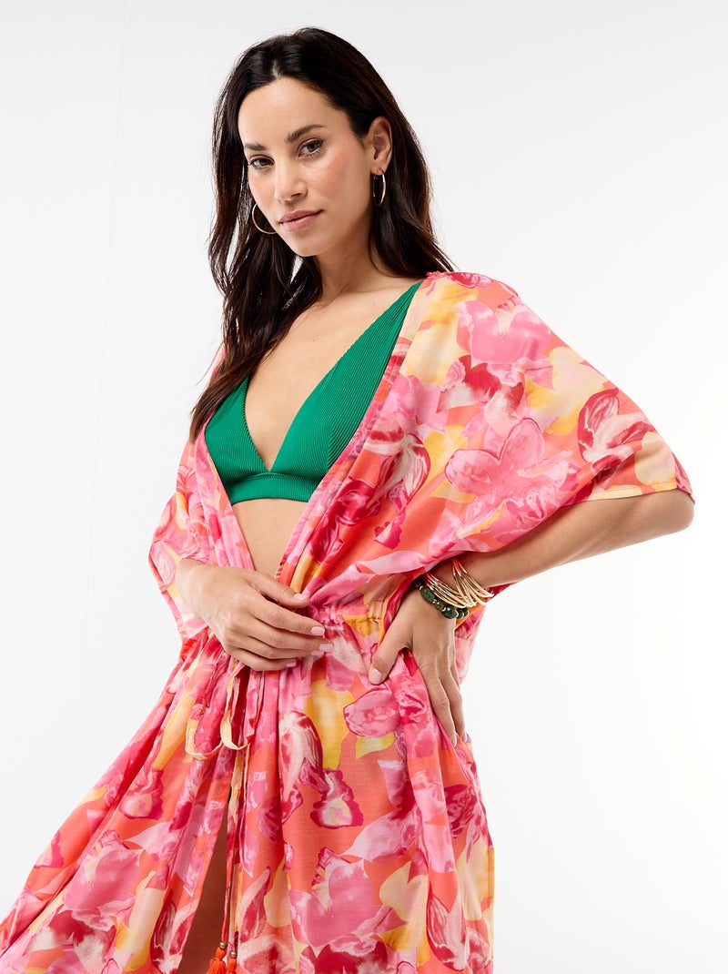 Vestido de praia estampado corte comprido Laranja - Kiabi