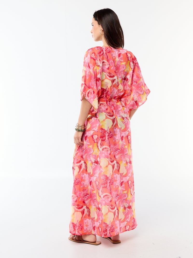 Vestido de praia estampado corte comprido Laranja - Kiabi