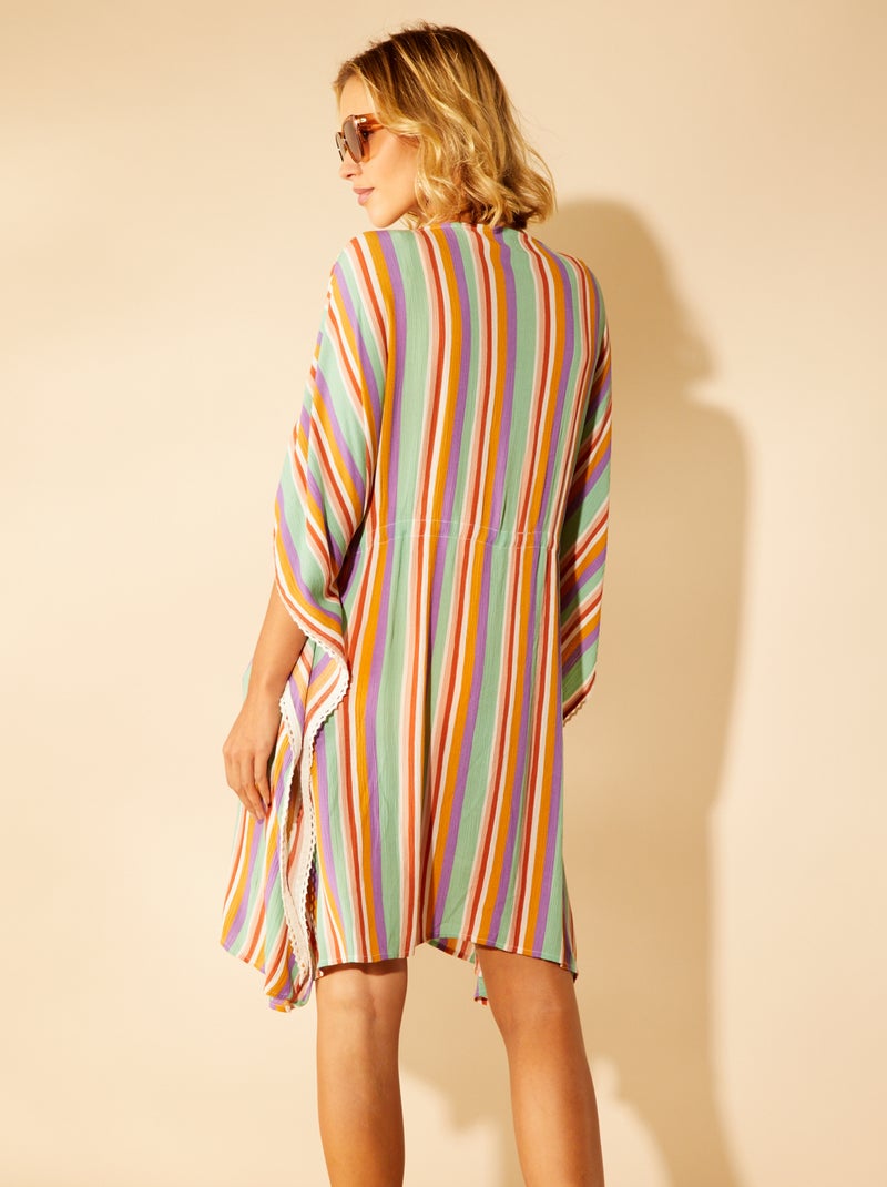 Vestido de praia estilo quimono às riscas BRANCO - Kiabi