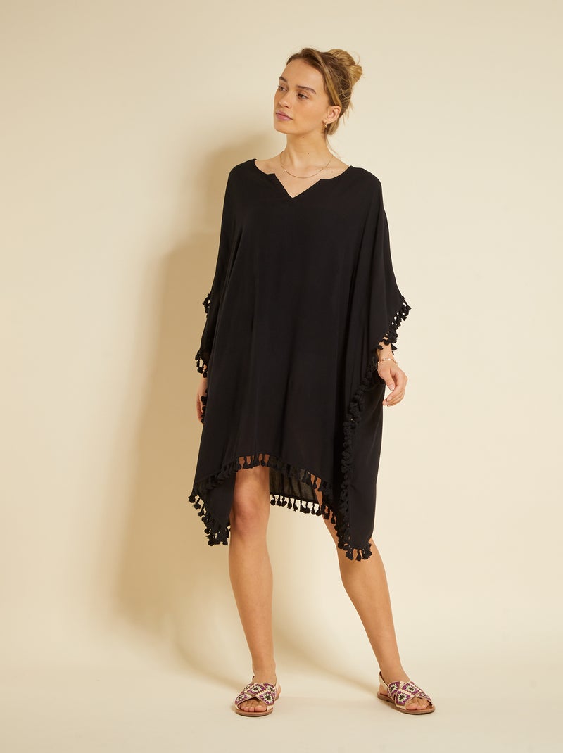 Vestido de praia fluido com pompons Preto - Kiabi