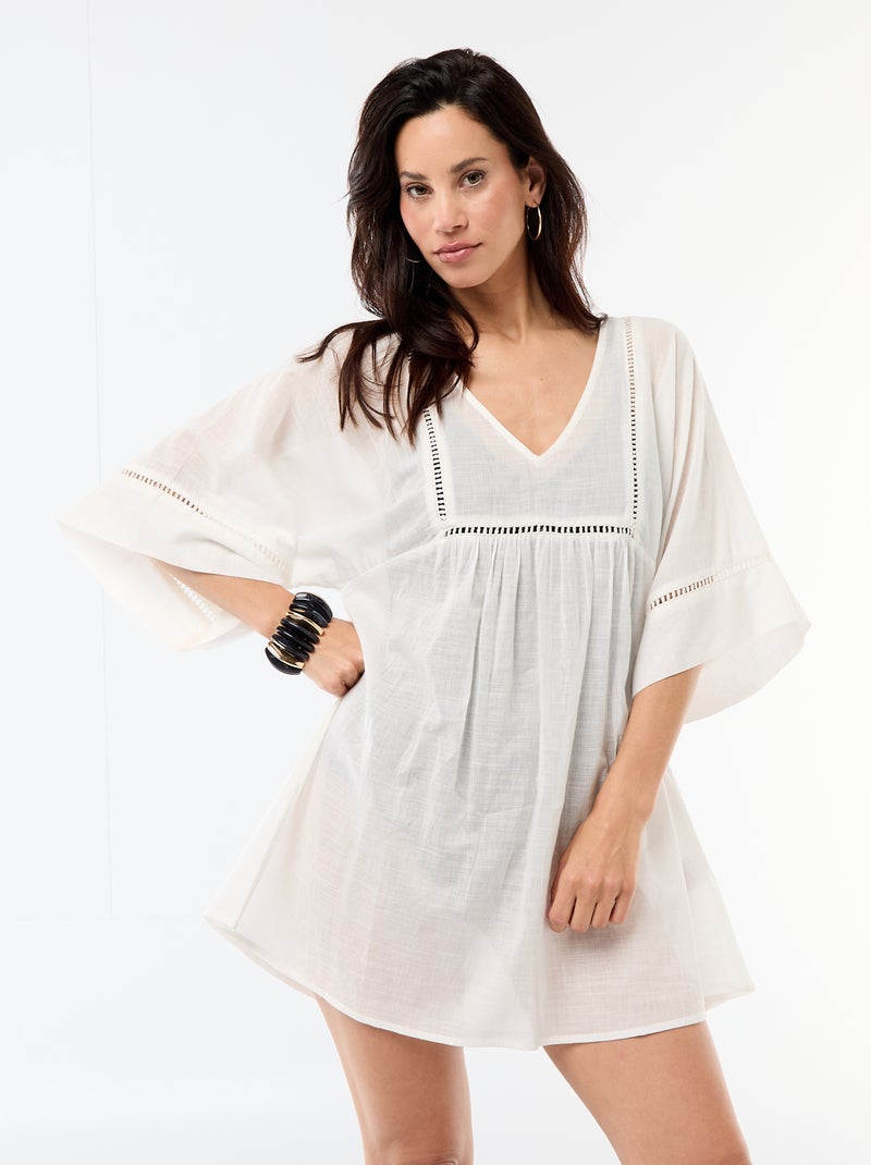 Vestido de praia midi liso Branco - Kiabi