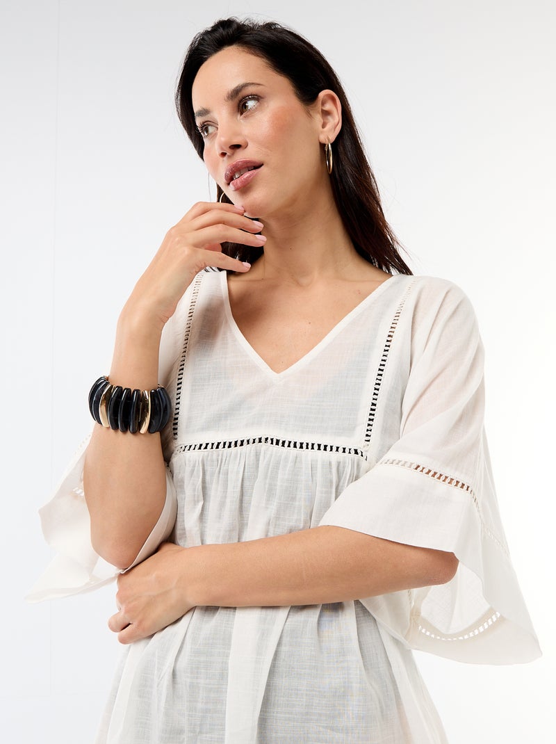 Vestido de praia midi liso Branco - Kiabi