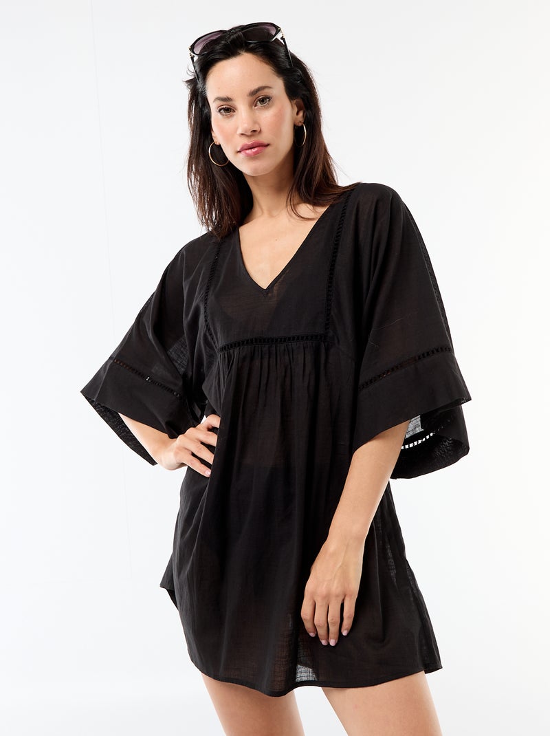 Vestido de praia midi liso Preto - Kiabi