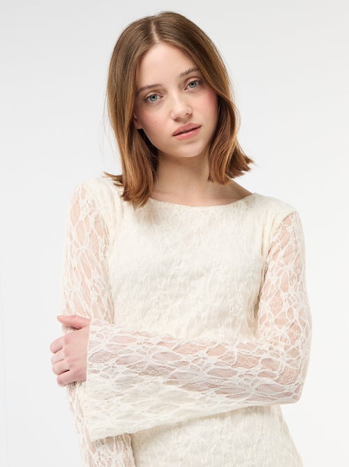 Vestido de renda com mangas pagode - Kiabi