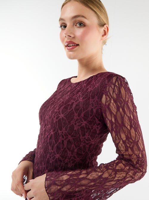 Vestido de renda com mangas pagode - Kiabi