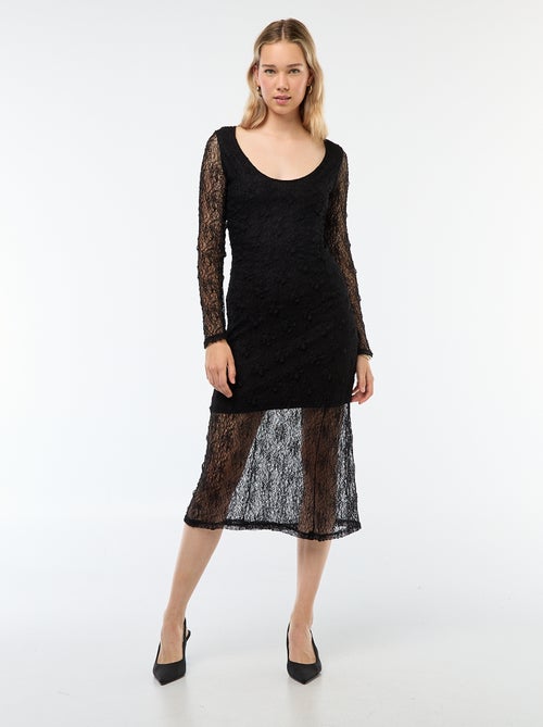 Vestido de renda liso com mangas compridas - Kiabi