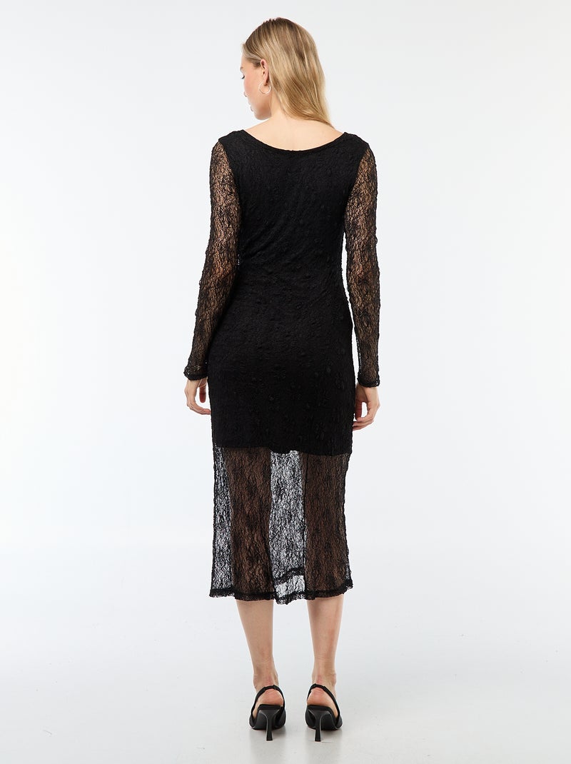 Vestido de renda liso com mangas compridas Preto - Kiabi